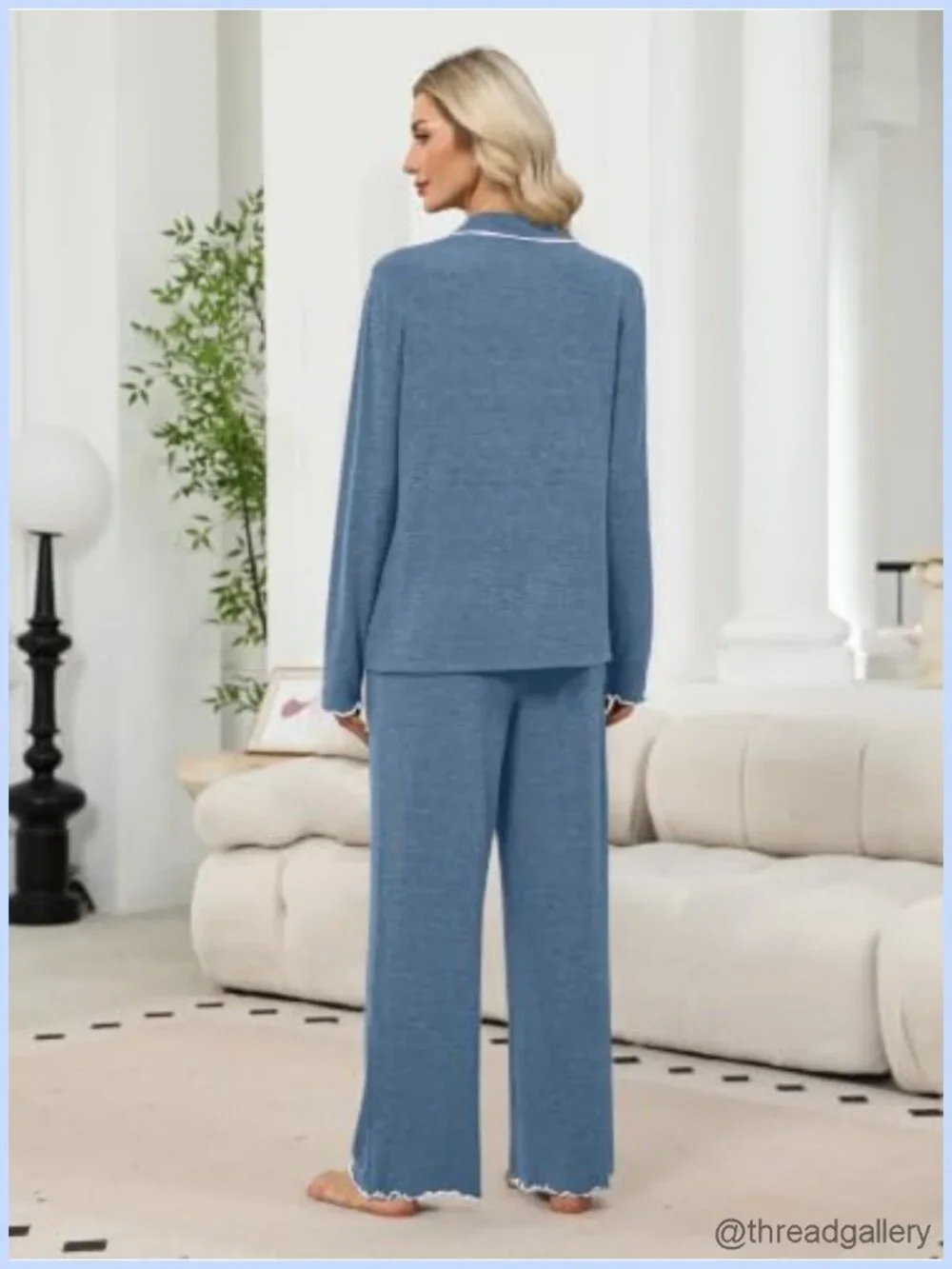 Women's Pajama Set Ruffle Long Sleeve Button Up 2 Piece PJs Lounge Sleepwear